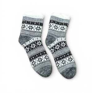 Soft Fuzzy Above Ankle Socks Black White Striped Patterenrd Cozy Warm